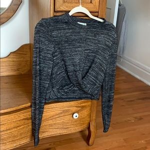 Long sleeve knotted front jersey cotton tee